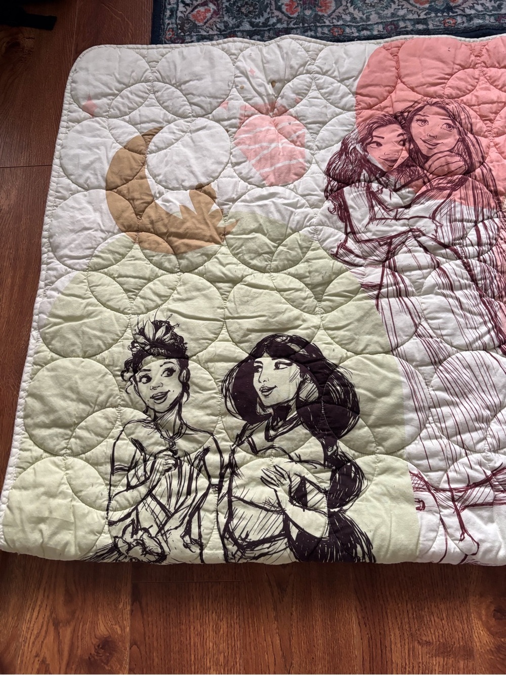 Disney Princess Sketch Quilted Throw in Cream, Pink, Tan